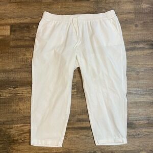 J. Crew‎ Linen Pants Women's Size 20 White Coastal Resort Pull On Capri Crop